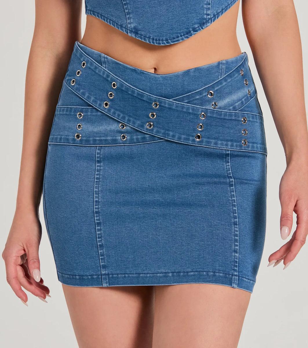 Daily Vibe Cross Belted Denim Mini Skirt product image