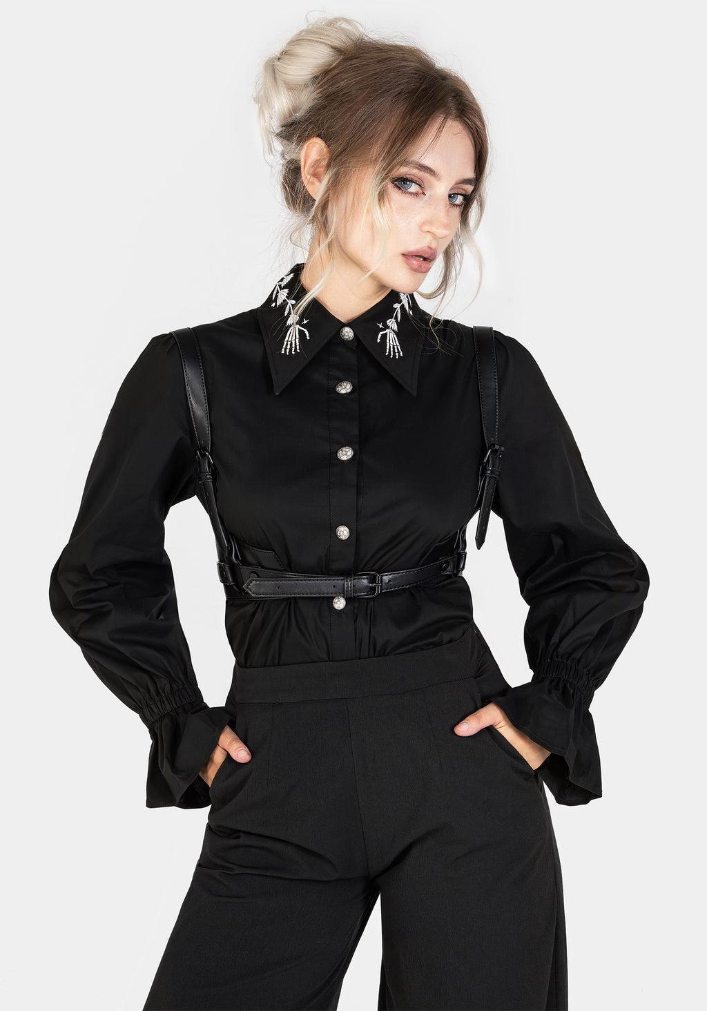 Tempora Embroidered Button Up Shirt - Black Product Image