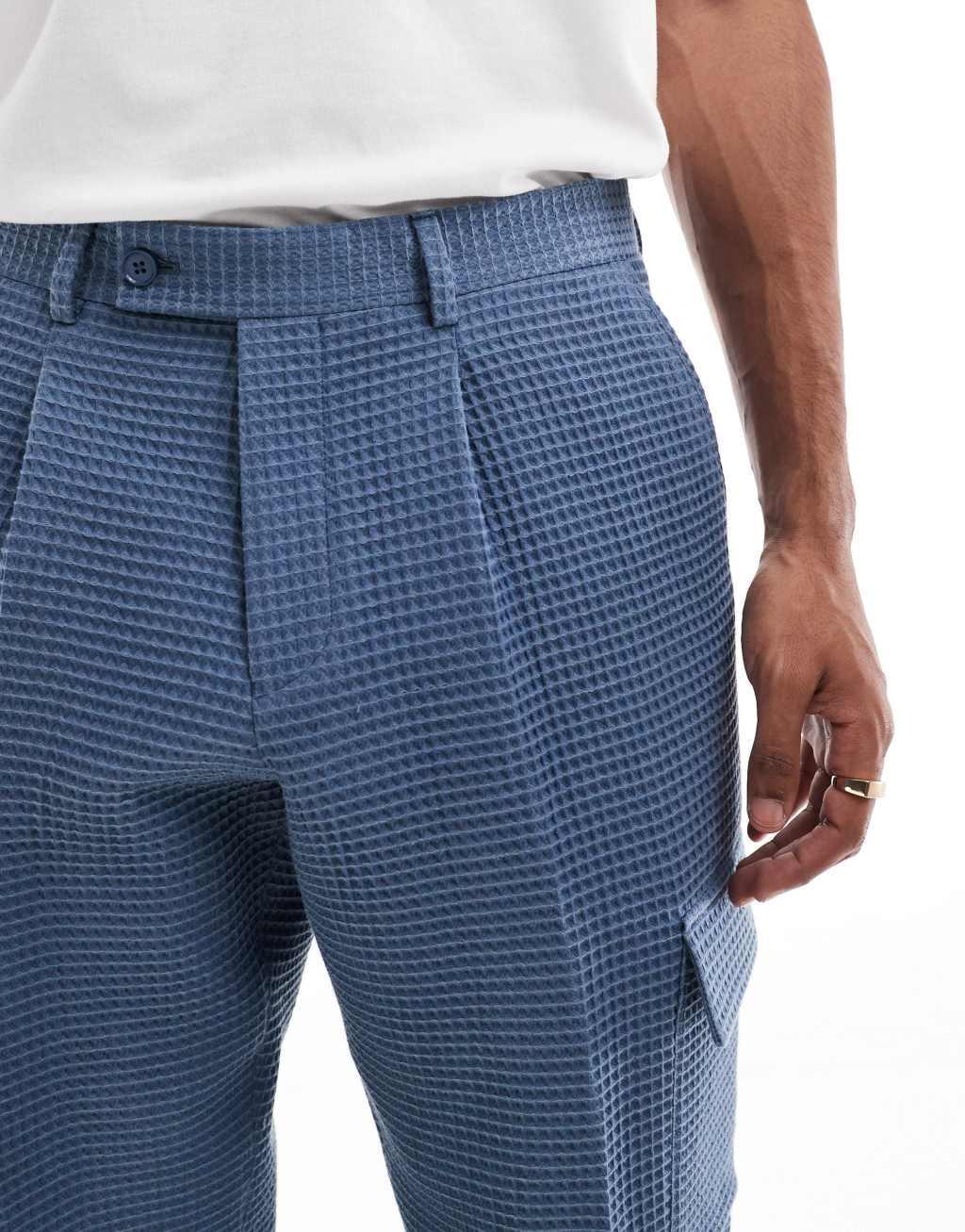 Viggo tailored cargo pants in waffle in stone blue - part of a set Product Image