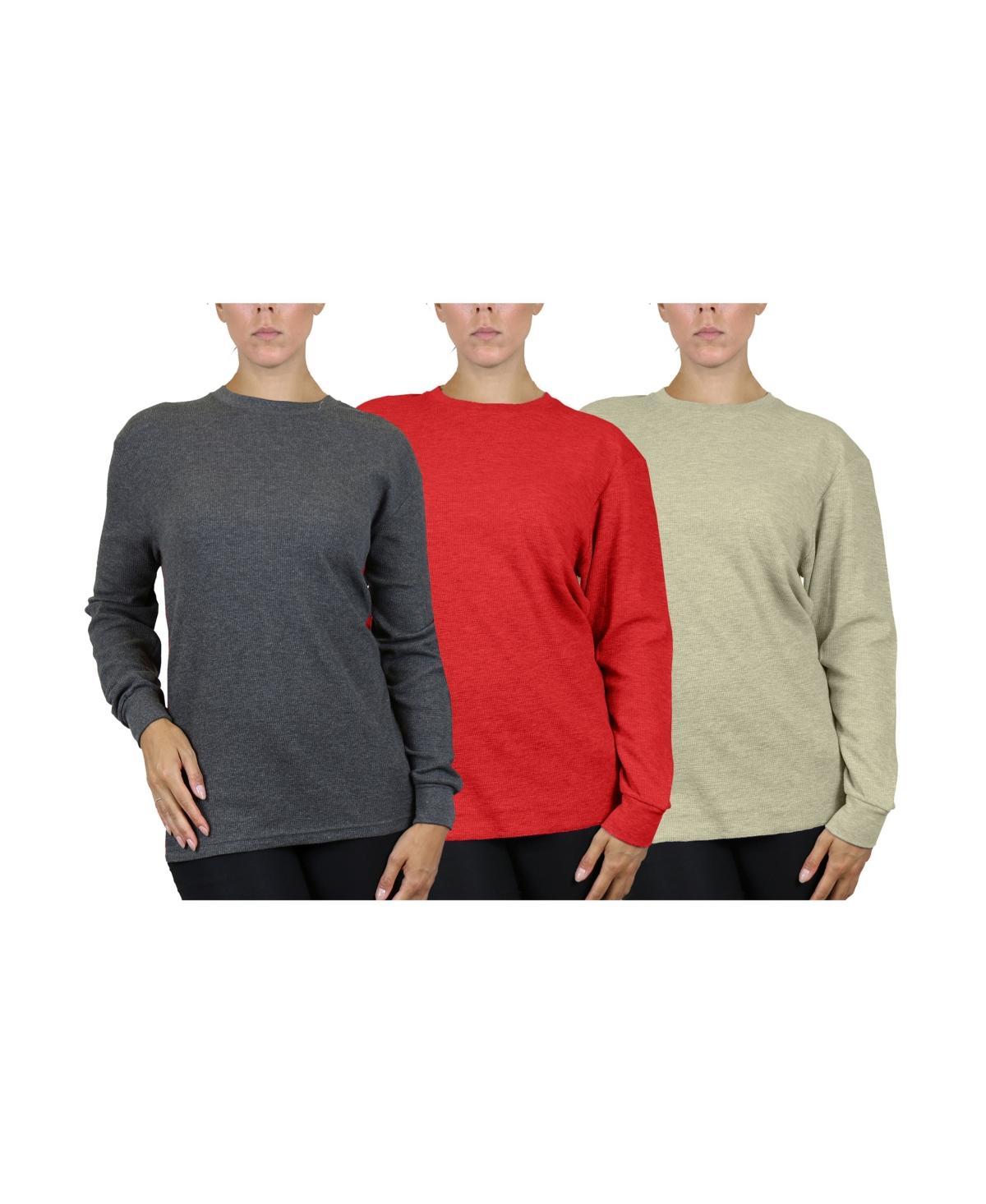 Womens Loose Fit Waffle Knit Thermal Shirt, Pack of 3 - Charcoal, Heather Gray Product Image