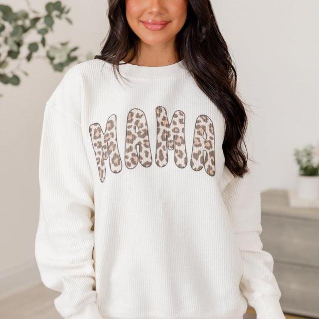 Mama Leopard Ivory Corded Graphic Sweatshirt Product Image