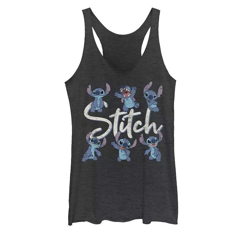 Juniors Disneys Lilo & Stitch Poses Of Stitch Tank Top, Womens Black Grey Product Image