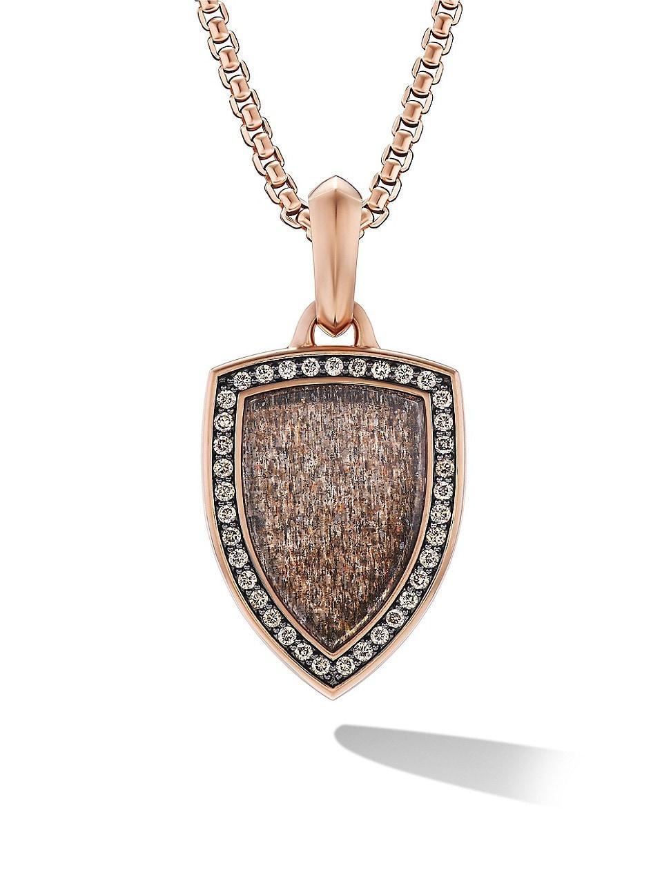 Mens Shield Amulet in 18K Rose Gold with Black Sun Stone and Cognac Diamonds, 27MM Product Image