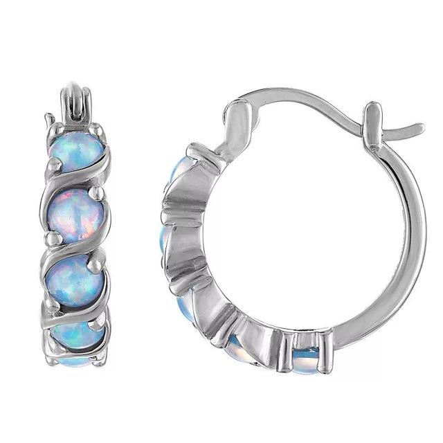 Sterling Silver Lab-Created Opal Hoop Earrings, Womens Product Image