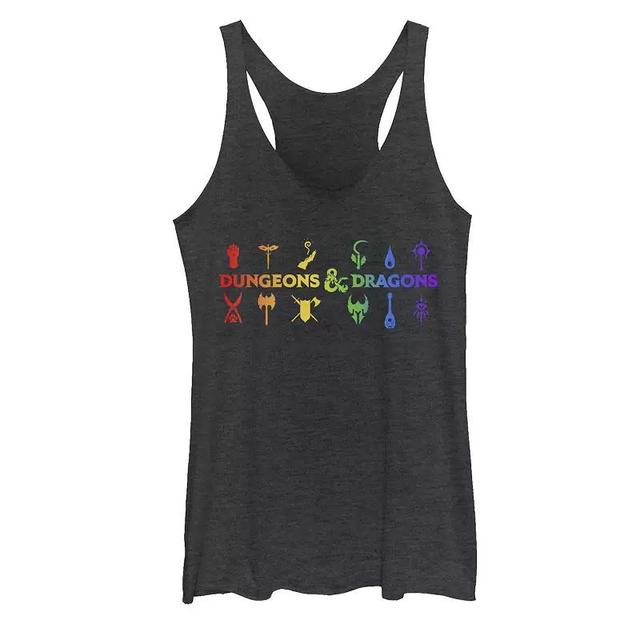 Juniors Dungeons & Dragons Classes Rainbow Gradient Tank Top, Girls Black Grey Product Image