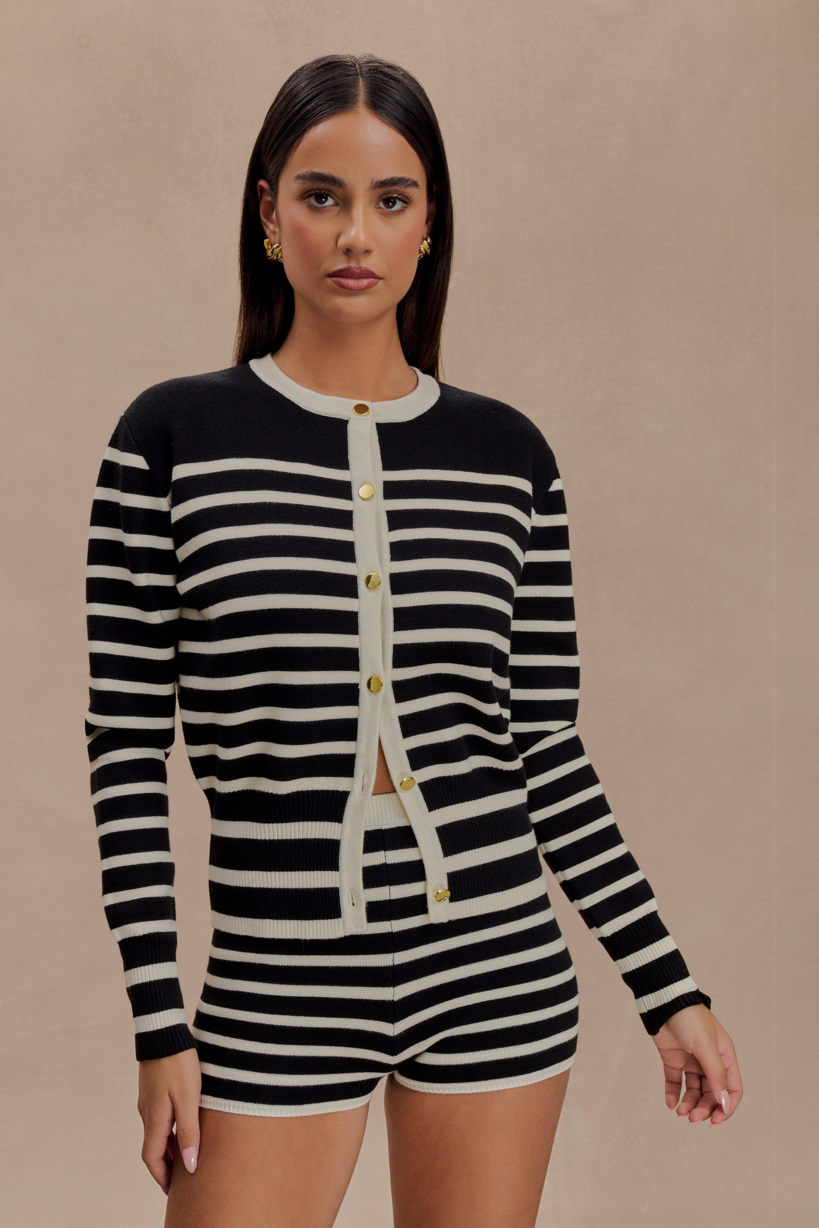 Talia Stripe Knit Cardigan - Black/White product image