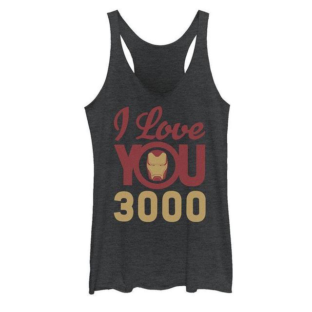 Juniors Marvel Avengers Endgame Iron Man I Love You 3000 Logo Graphic Tank Top, Girls Black Grey Product Image