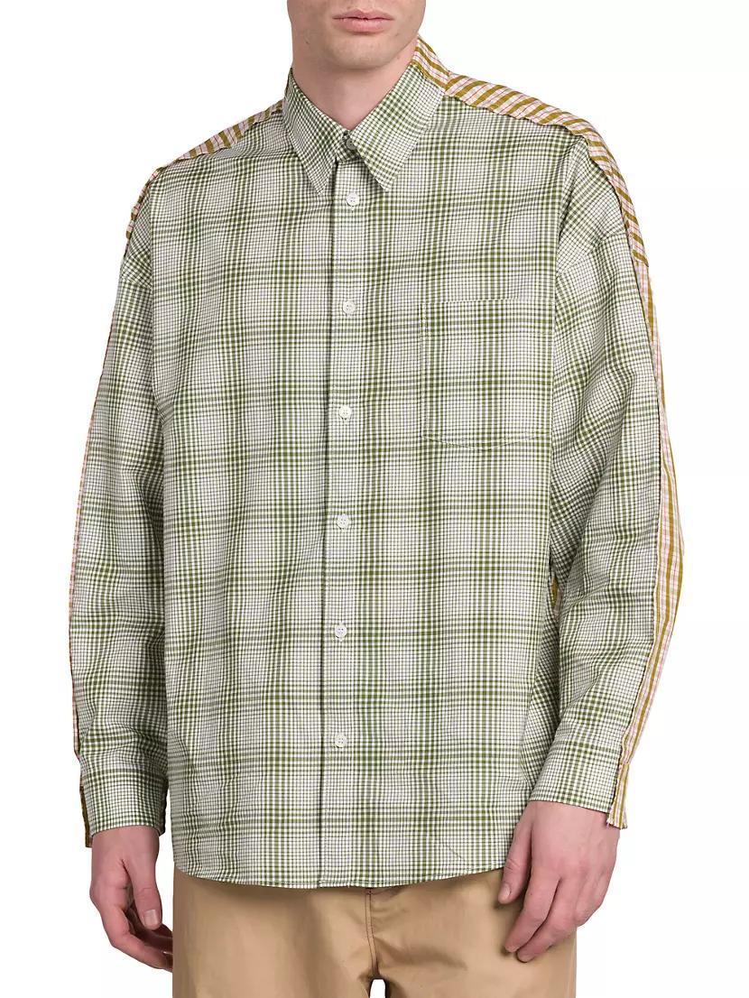 Half-and-Half Plaid Button-Front Shirt Product Image