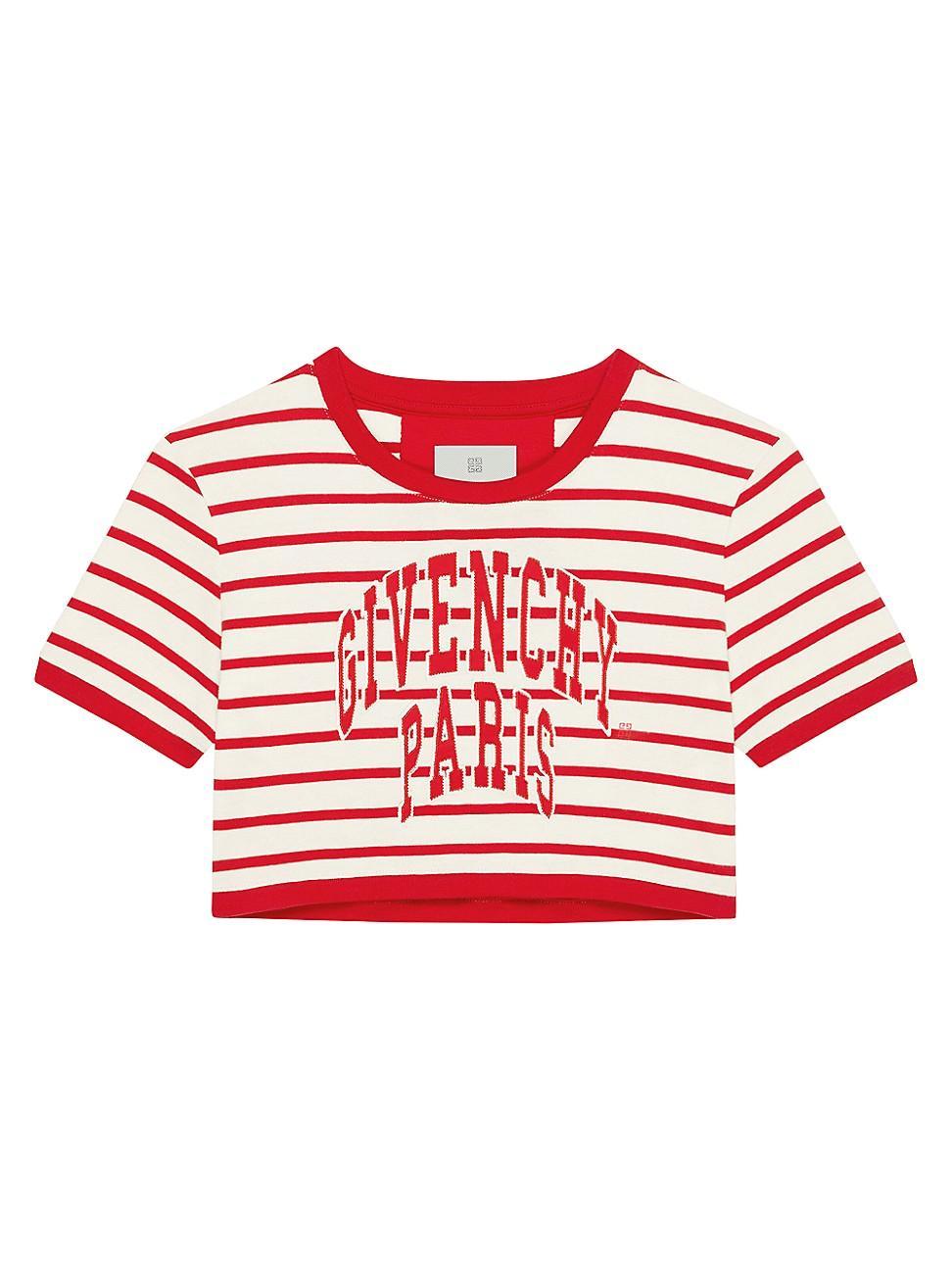 Womens Cropped T-Shirt In Cotton With Stripes Product Image