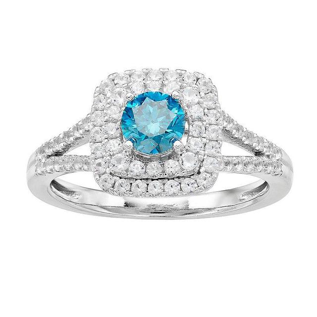 10K White Gold 1 Carat T.W. Diamond Blue & White Ring, Womens Product Image