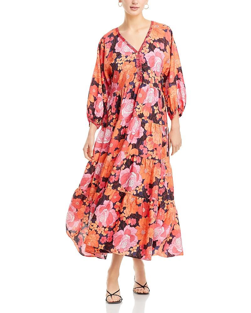 Womens Becca Dolman-Sleeve Floral Silk Maxi Dress Product Image