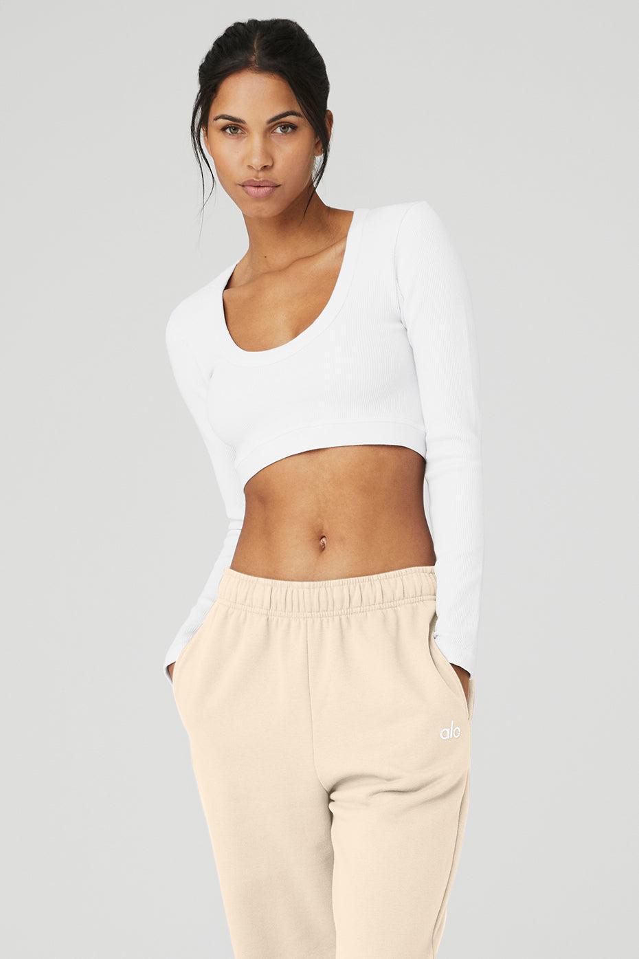 Seamless Ribbed Cropped Serene Long Sleeve - White Product Image