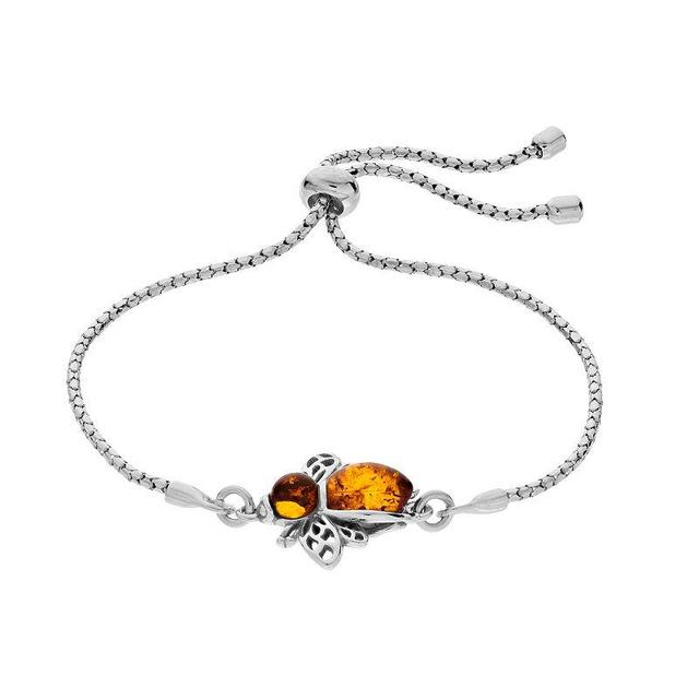 Sterling Silver Amber Bee Bolo Bracelet, Womens Product Image