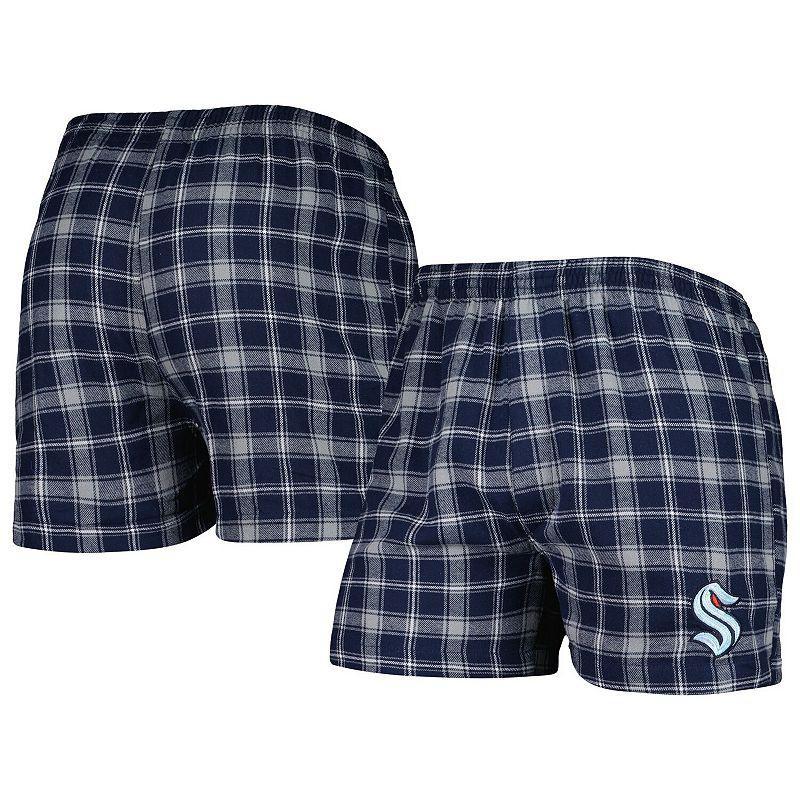 Mens Concepts Sport Deep Sea Blue/Gray Seattle Kraken Ledger Flannel Boxers Product Image