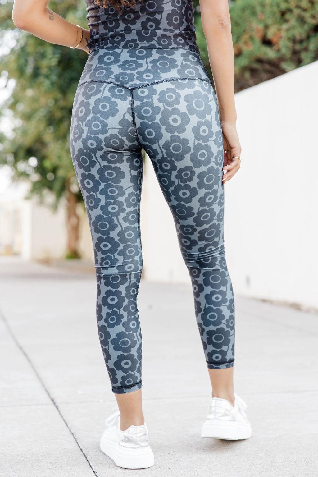 Raise The Standard Black And Grey Floral Active Leggings FINAL SALE Product Image