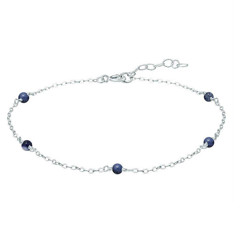 Aleure Precioso Sterling Silver Bead Station Anklet, Womens Blue Product Image