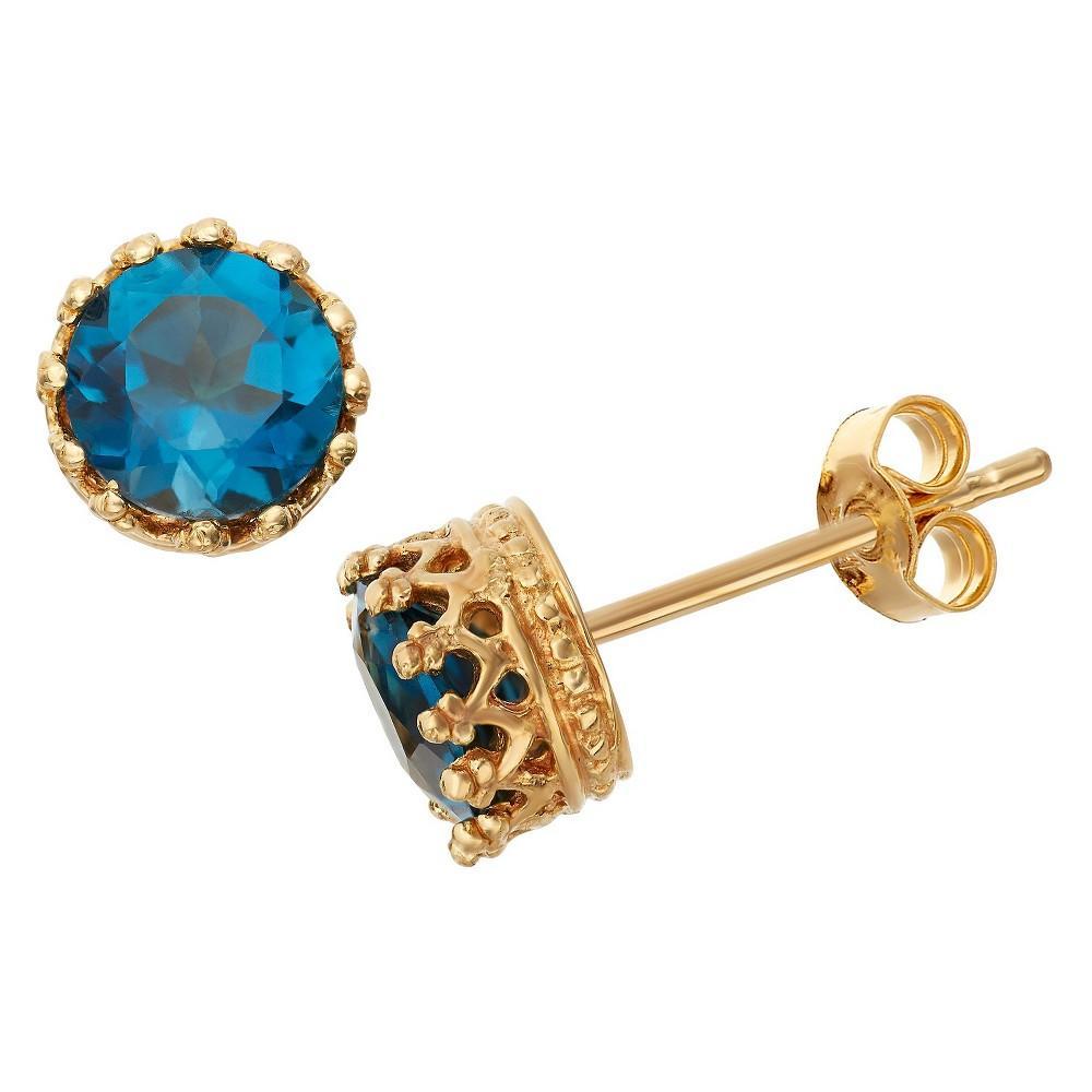 6mm Round-cut London Blue Topaz Crown Stud Earrings in Gold Over Silver Product Image