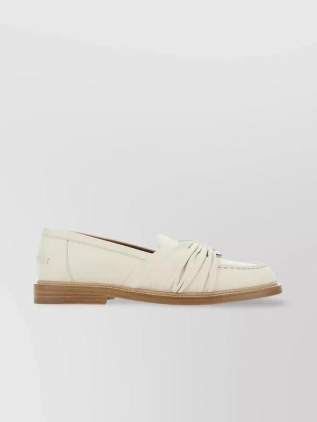 Leather Loafers With Draped Lamb Nappa Inserts In Cream Product Image