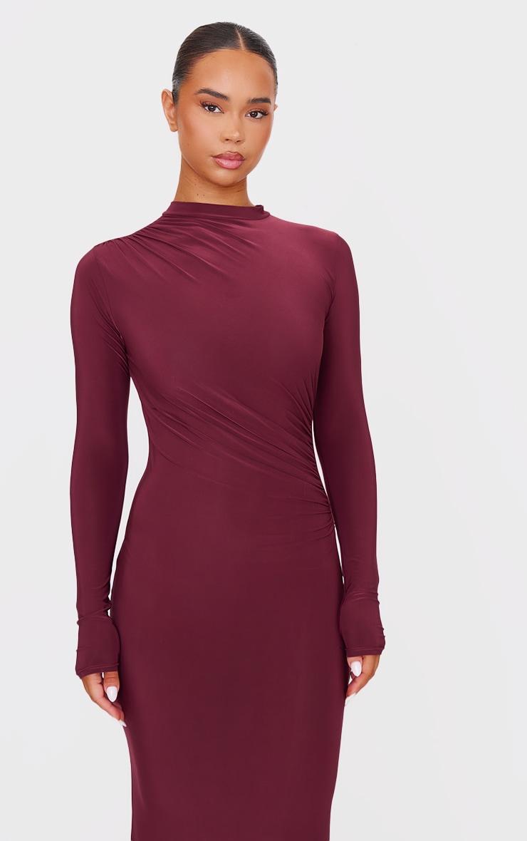  Burgundy Slinky Long Sleeve Maxi Dress Product Image