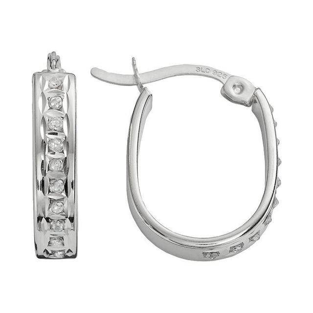 Diamond Mystique Platinum Over Silver Diamond Accent U-Hoop Earrings, Womens, White Product Image