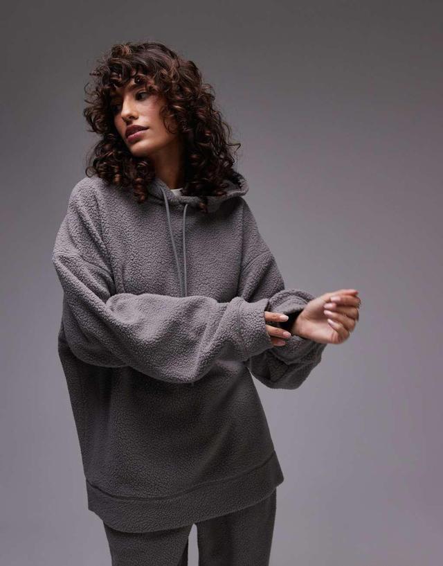 Topshop oversized borg hoodie in slate - part of a set Product Image