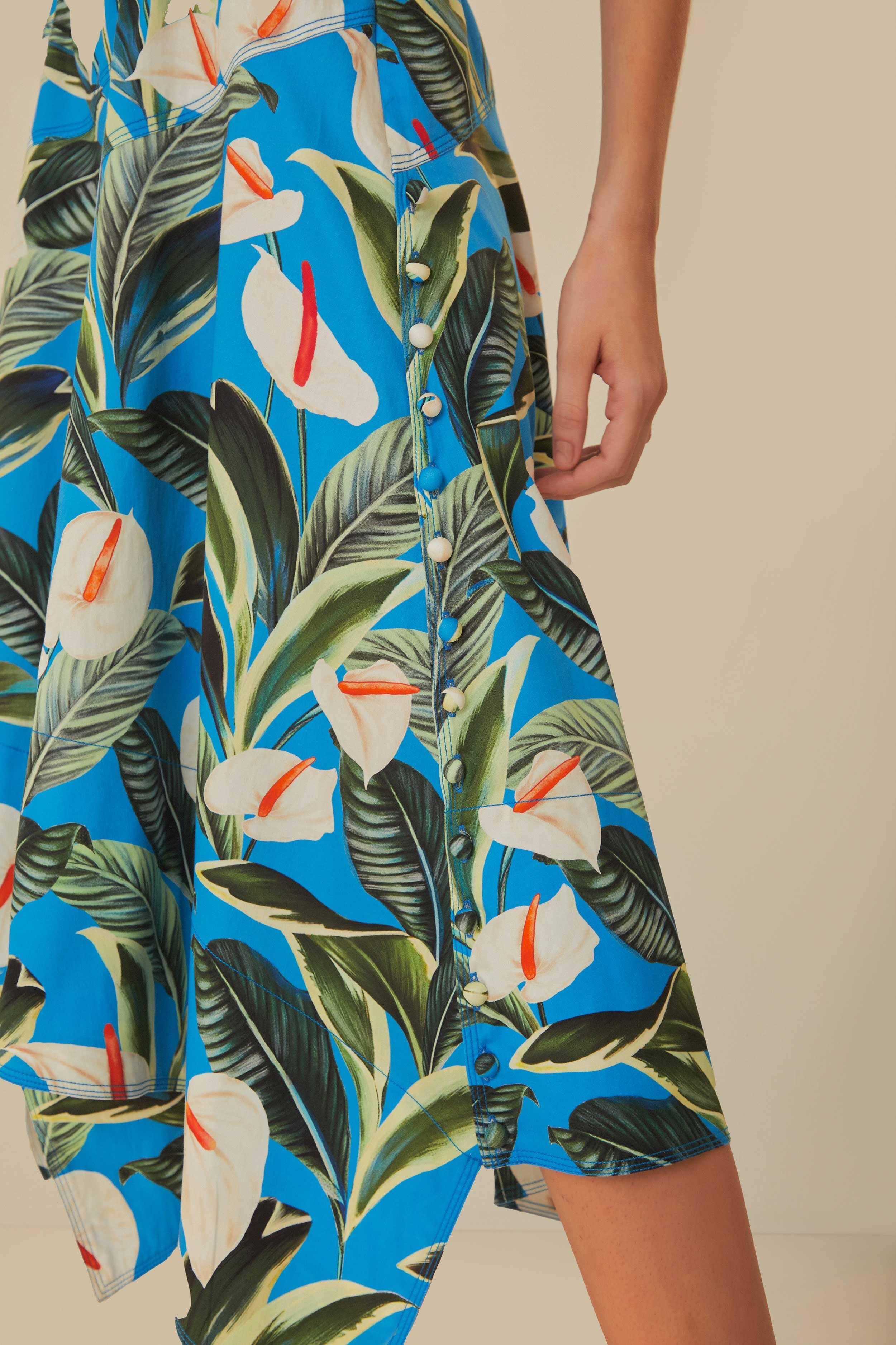 Blue Anthurium Garden Asymmetric Midi Skirt Product Image