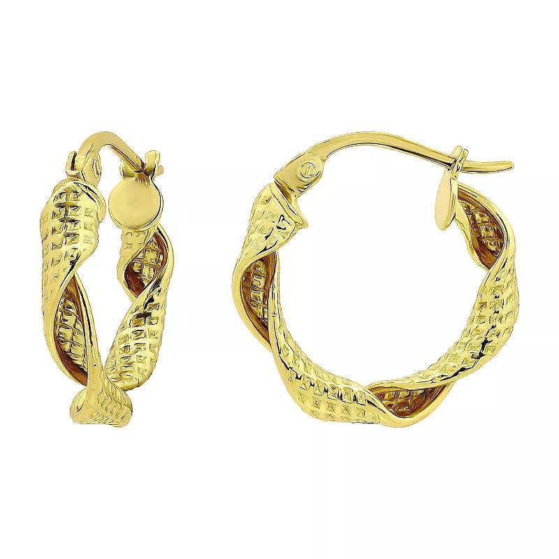 Aleure Precioso Sterling Silver 15 mm Textured & Polished Ribbon Twist Hoop Earrings, Womens, Gold Tone Product Image