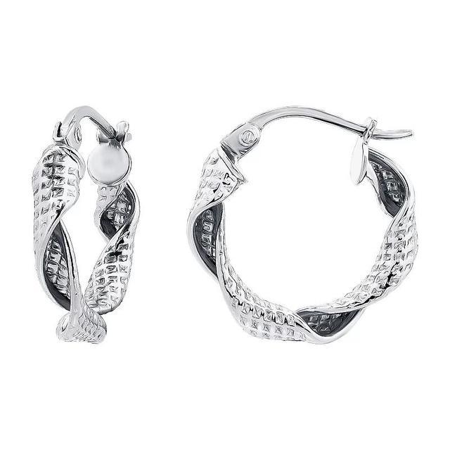 Aleure Precioso Sterling Silver 15 mm Textured & Polished Ribbon Twist Hoop Earrings, Womens Product Image