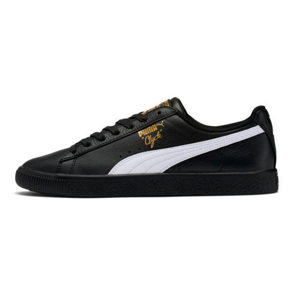 PUMA Clyde Core Foil Men's Sneakers in Black/White/Team Gold Product Image