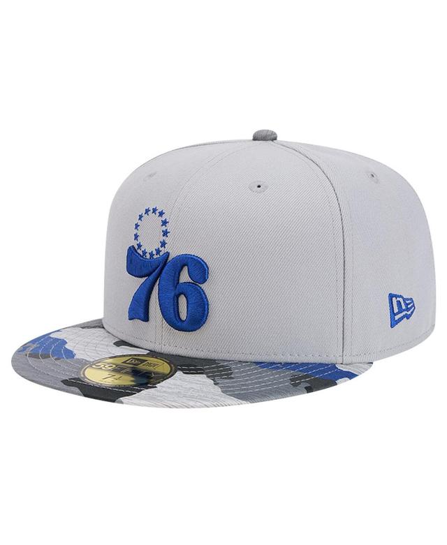 Mens New Era Gray Philadelphia 76ers Active Color Camo Visor 59FIFTY Fitted Hat Product Image