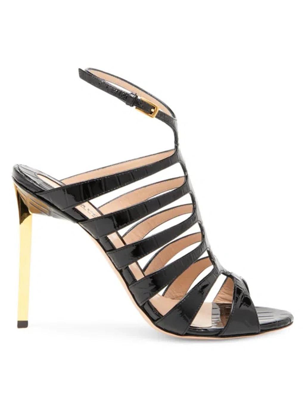 TOM FORD 85mm Carine Croc Embossed Leather Sandal In Black Product Image