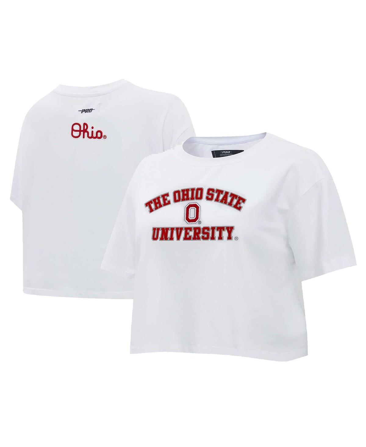 Pro Standard Womens White Ohio State Buckeyes Classic Single Jersey Cropped Boxy T-Shirt Product Image