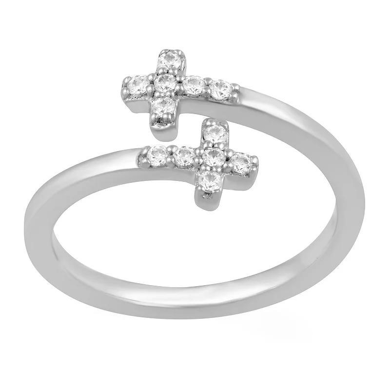 Royal Aura Sterling Silver 1/8 Carat T.W. Diamond Cross Bypass Ring, Womens White Product Image