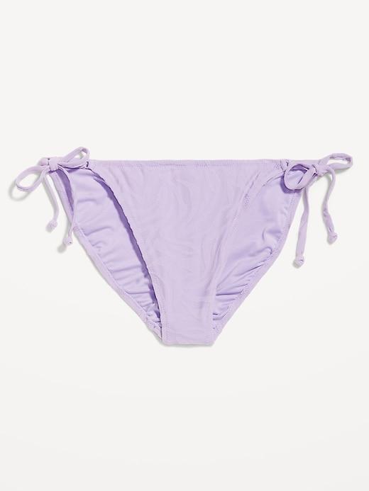 Mid-Rise Textured String Bikini Swim Bottoms Product Image