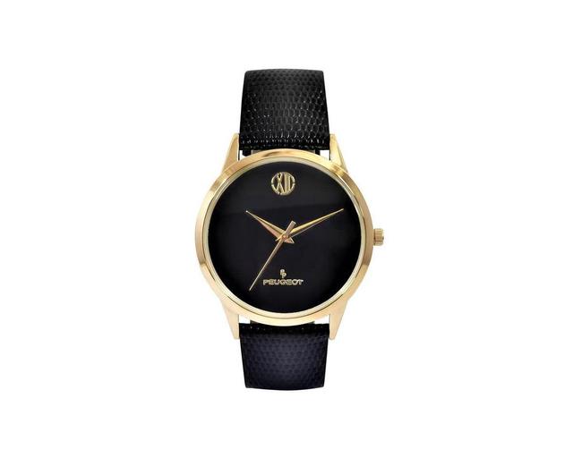 Peugeot Mens 40mm Wafer Slim Round Gold-Plated Case Watch-Black - Black Product Image