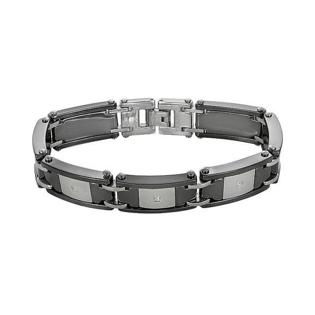 Stainless Steel and Black Ceramic 1/10-ct. T.W. Diamond Bracelet - Men, Mens White Product Image