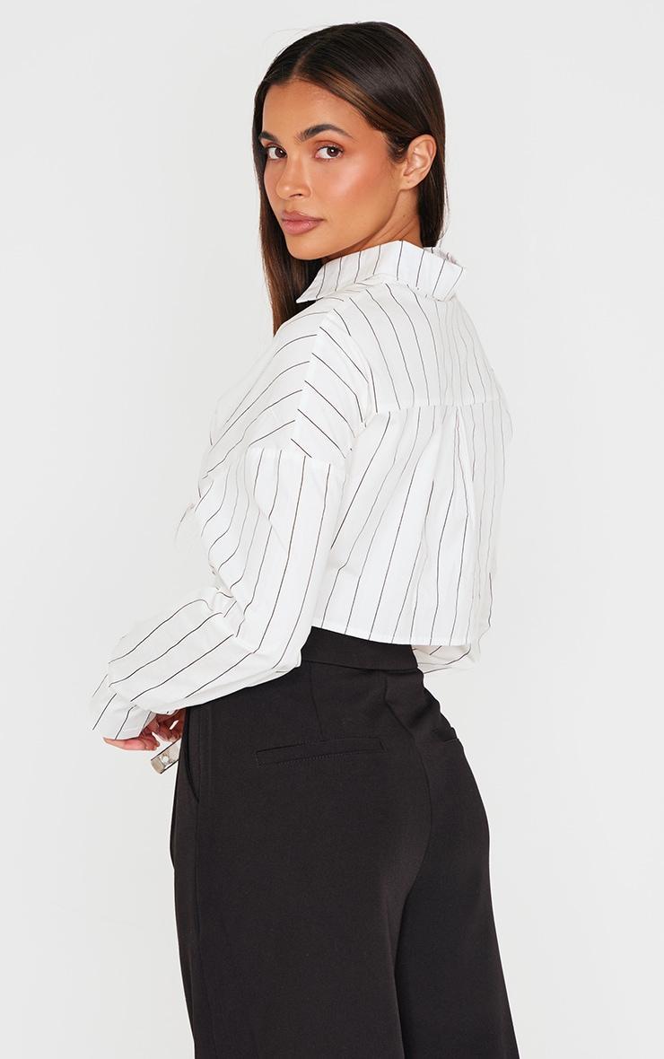 Cream Striped Cropped Shirt Product Image