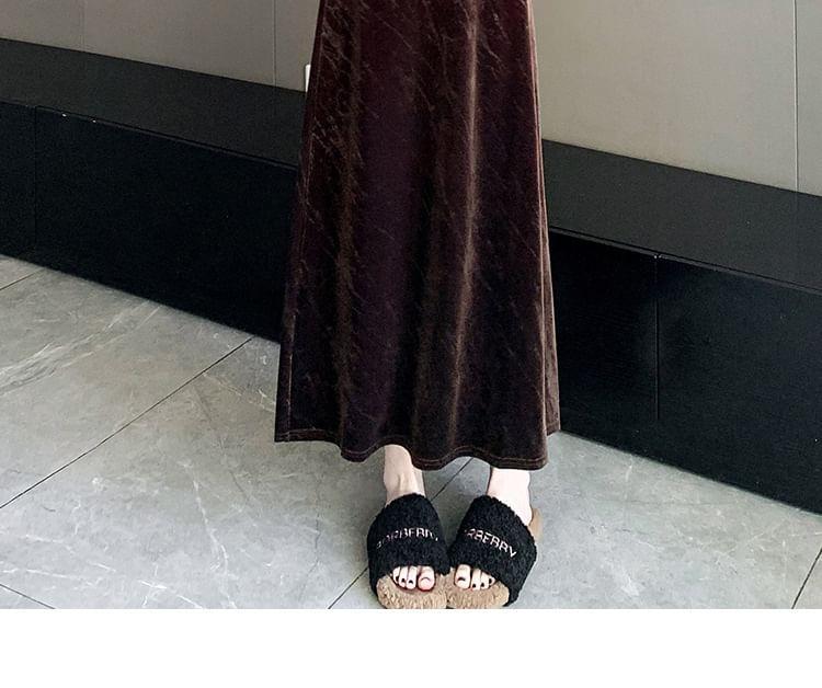 High Rise Velvet Midi A-Line Skirt Product Image