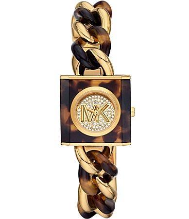 Womens MK Chain Lock Goldtone, Rhinestone & Tortoiseshell Watch Product Image