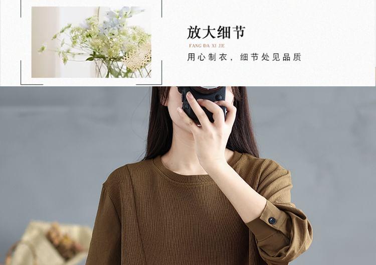 Long-Sleeve Crewneck Asymmetrical Plain Knit Top Product Image