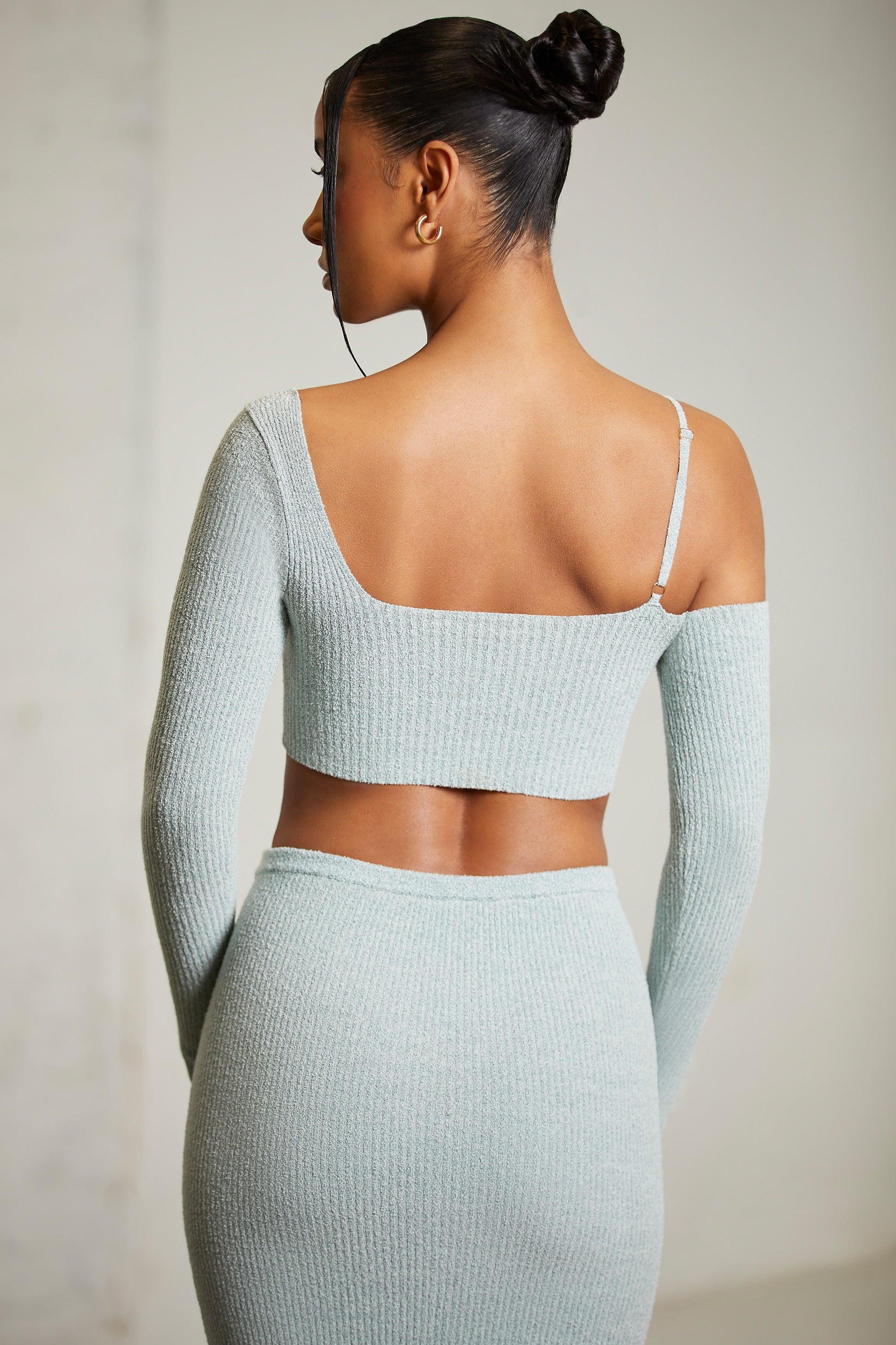 Asymmetric Long Sleeve Crop Top in Mint Product Image