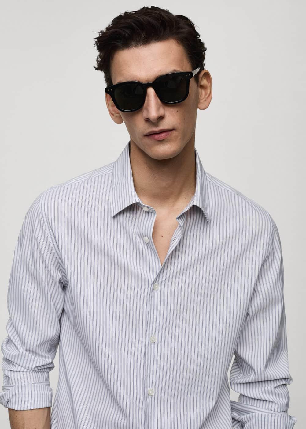 MANGO MAN - Stretch fabric slim-fit striped shirt dark navyMen Product Image