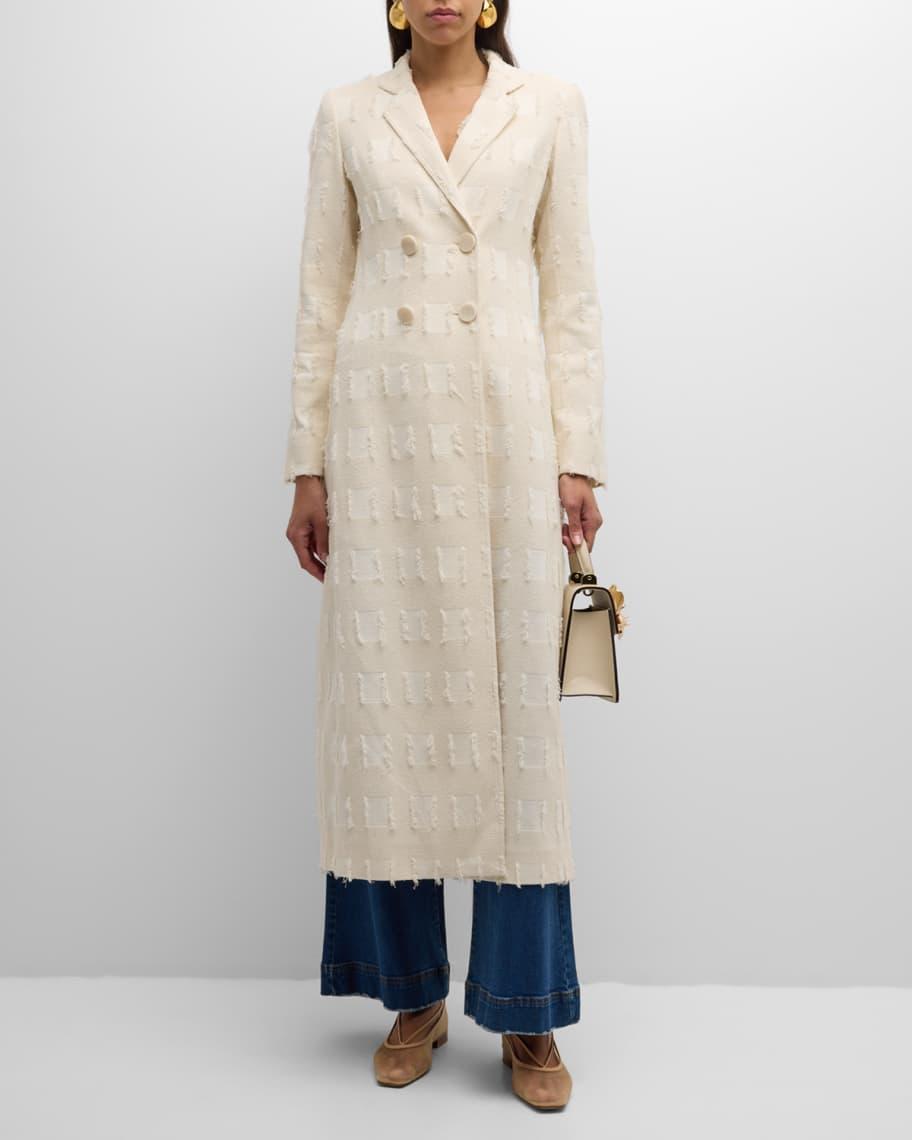 Dilan Double-Breasted Jacquard Long Coat Product Image