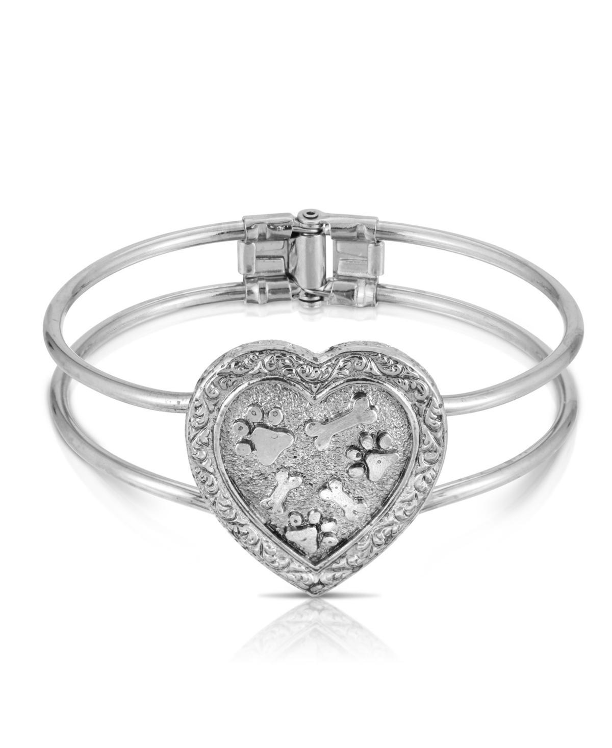 1928 Pewter Heart Paws & Bones Cuff Bracelet, Womens, Silver Tone Product Image