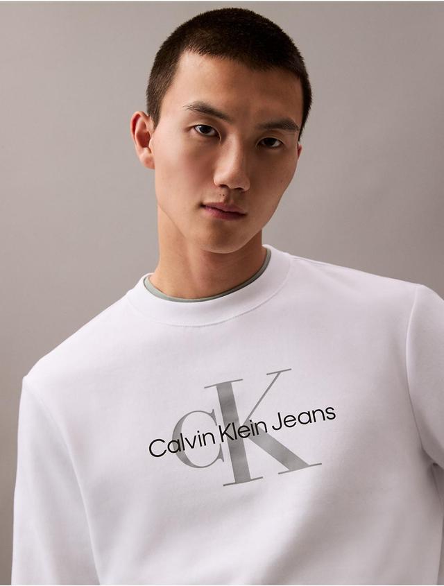 Calvin Klein Mens Monogram Logo Fleece Crewneck Sweatshirt - Grey - XL Product Image