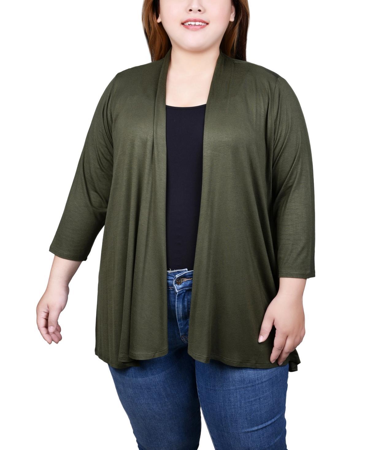 NY Collection Womens Plus Size 3/4 Sleeve Solid Cardigan -BURGUNDY Product Image