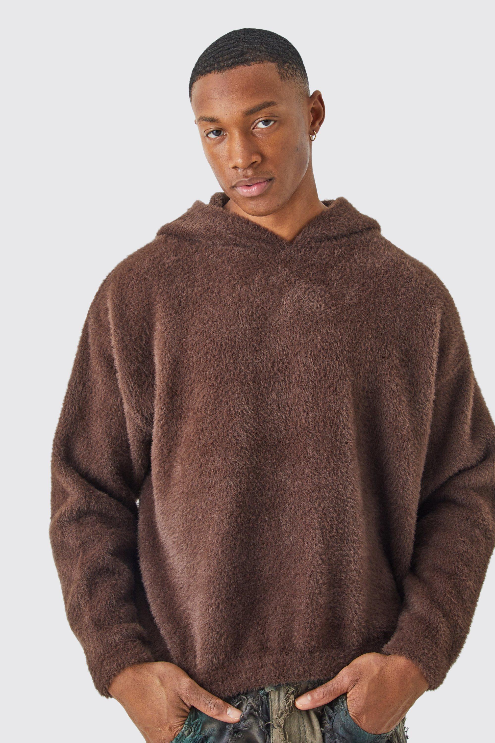 Fluffy Knitted Boxy Hoodie | boohooMAN USA Product Image