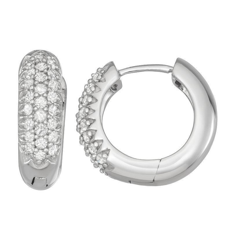 HDI 10k White Gold 1/2 Carat T.W. Diamond Pave Hoop Earrings, Womens Product Image