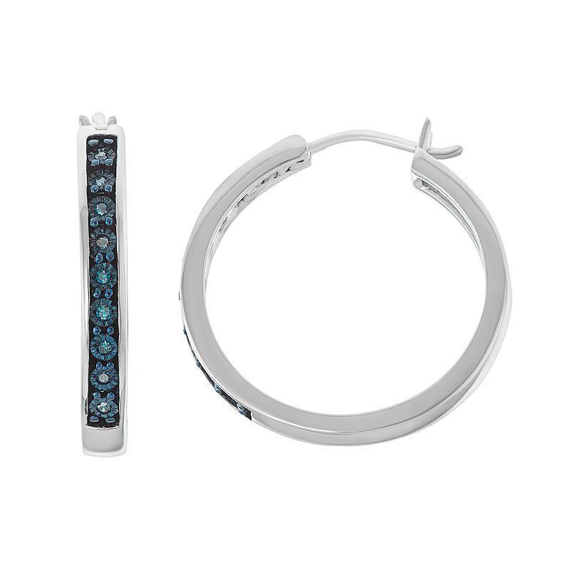 Sterling Silver 1/10 Carat T.W. Blue Diamond Hoop Earrings, Womens Product Image