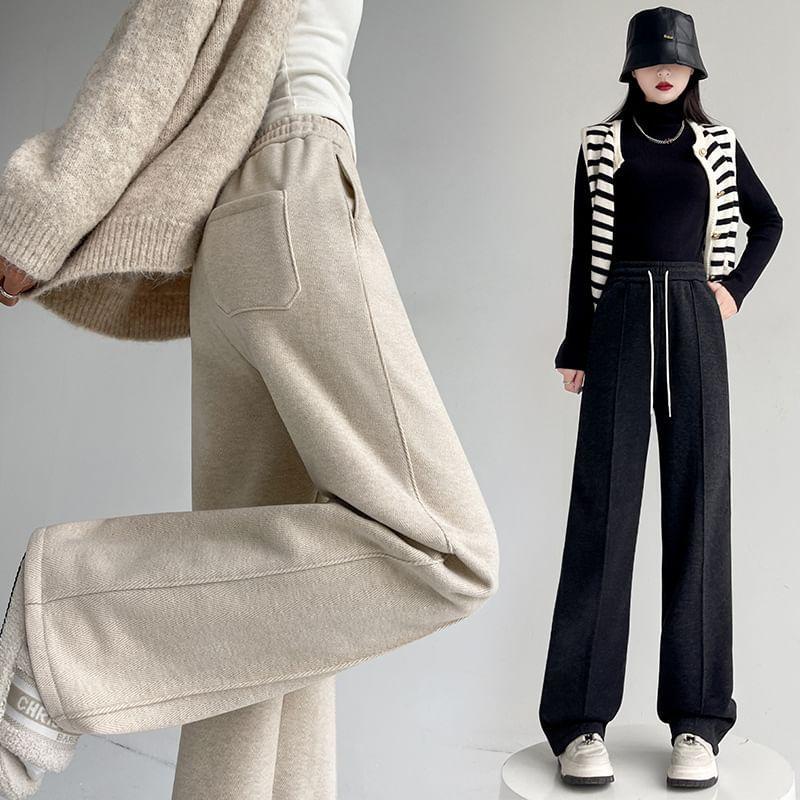 High Waist Plain Wide Leg Pants Product Image